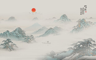 新中式江山如画水墨山水背景墙
