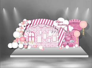 宝宝宴粉色城堡照片墙