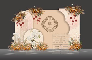 香槟色婚礼迎宾区合影效果图