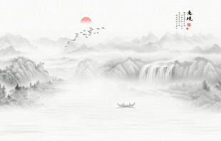 中式水墨山水画背景墙