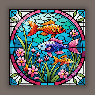 教堂蒂凡尼彩晶艺术玻璃彩鱼图案