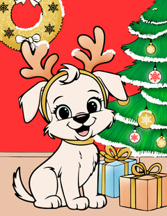 手绘圣诞节小狗广告插画