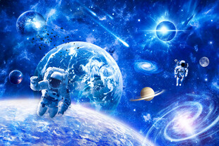 蓝色星球太空宇航员银河宇宙背景