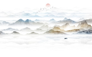 新中式山水画背景墙