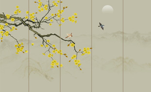 新中式工笔花鸟画背景墙