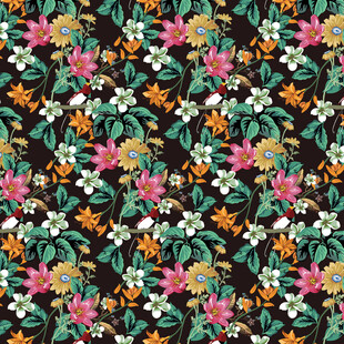 矢量花卉鸟儿平铺