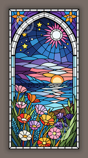 蒂凡尼教堂彩色玻璃梦幻星空图案