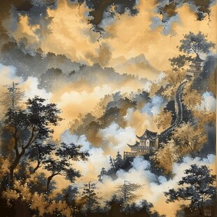 金箔山水画素材-金箔山水画图片-金箔山水画设计模板-昵图网
