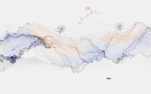 抽象水墨线条烟雾山水电视背景墙