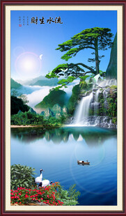 迎客松山水风景画