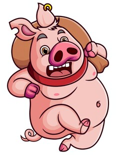 可爱猪背着一袋钱奔跑插画