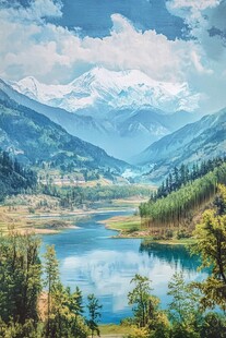 油画雪山森林素材-油画雪山森林图片-油画雪山森林设计模板-昵图网