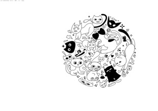黑白猫猫简约线条画