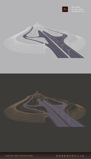 港珠澳大桥东人工岛线稿矢量图手