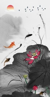 写意水墨荷花锦鲤