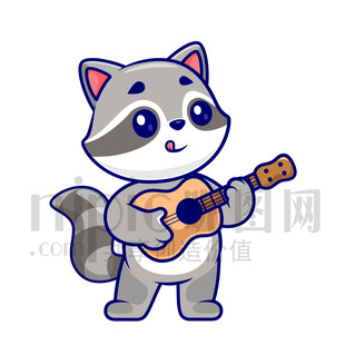 可爱卡通弹吉他的小浣熊
