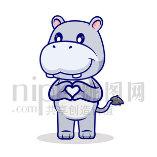 可爱卡通爱心比心的大河马