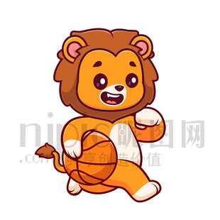 可爱卡通爱运动打篮球的狮子