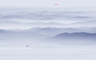 简约蓝色水墨山水画背景图