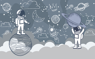 北欧简约太空人儿童房背景墙