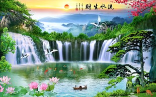 流水生财荷花背景