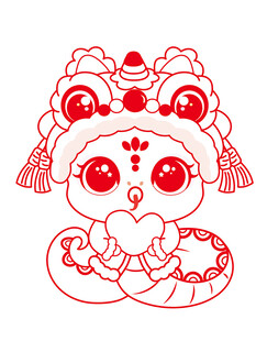 快乐蛇舞狮子线稿手绘