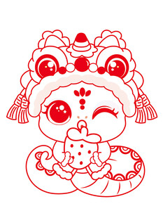 快乐蛇舞狮子线稿手绘