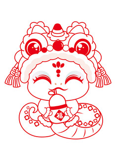 手绘图片快乐蛇舞狮子线稿