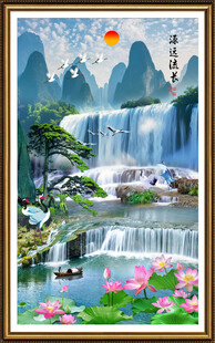 高山流水瀑布山水画
