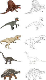 恐龙 线稿 彩色 矢量