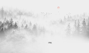 森林意境水墨山水画电视背景墙