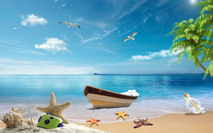 蓝天白云沙滩大海