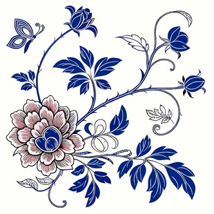 牡丹缠枝青花图案