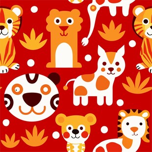 红色动物印花图案