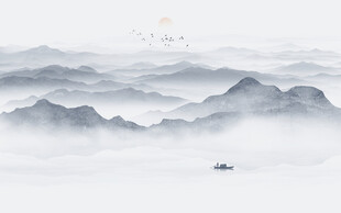 新中式意境山水水墨画背景墙