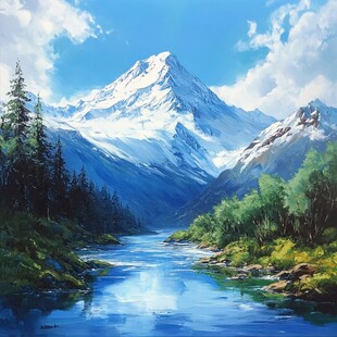 油画雪山森林素材-油画雪山森林图片-油画雪山森林设计模板-昵图网