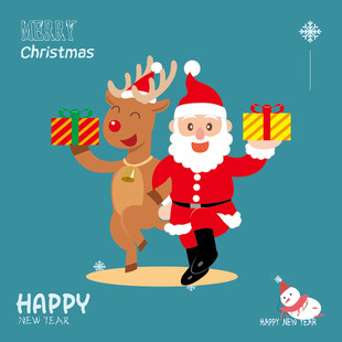圣诞节圣诞老人和驯鹿