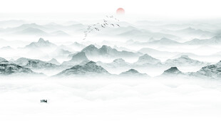 山水飞鸟意境山水画