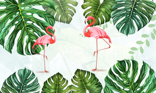 热带雨林火烈鸟背景墙