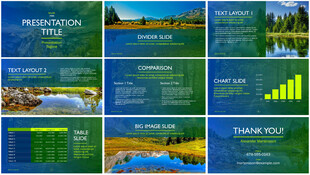 森林风景蓝绿色渐变旅游PPT