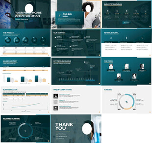 深绿色蓝色医疗商务高档PPT