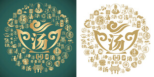 复古汤字书法背景百汤图