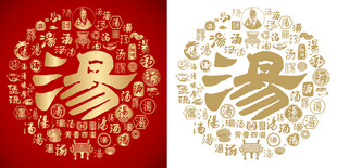 红色汤字造型书法背景百汤图