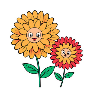 矢量植物花朵绽放菊花笑脸