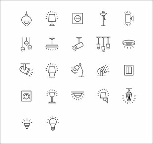 LED二极管轮廓图标集台灯矢量