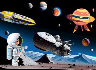 卡通星空飞船宇航员