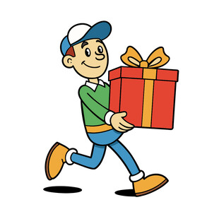 矢量人物开心抱着礼物的男孩