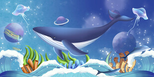 卡通鲸鱼背景墙