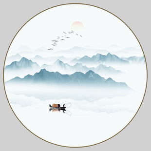 圆形山水水墨画