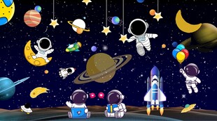 太空宇航员儿童房背景墙